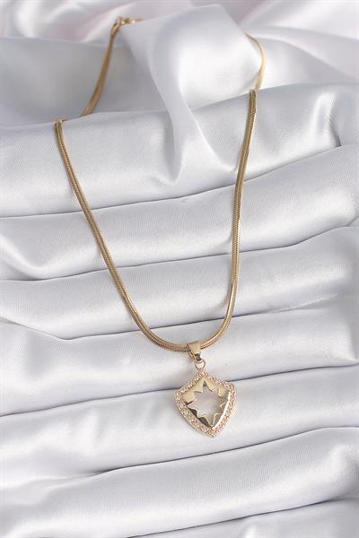 316L Çelik Gold Renk İtalyan Zincir Zirkon Taşlı Kutup Yıldız İşleme Kadın Kolye – PRT3500EB03037