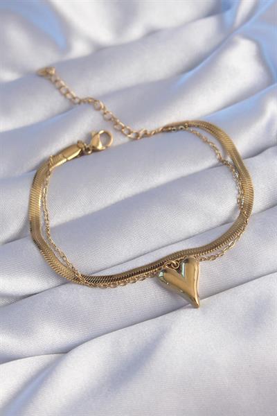316L Çelik Gold Renk İtalyan Zincirli Kalp Model Bileklik – PRT3500EB01641