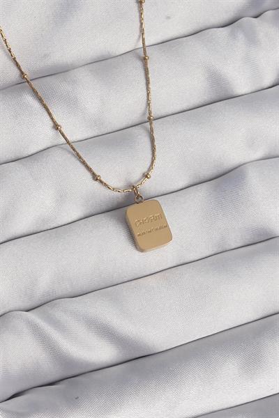 316L Çelik Gold Renk Kare Charm Model Kolye – PRT3500EB01836
