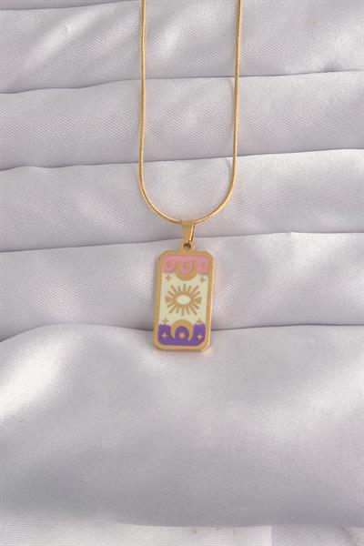 316L Çelik Gold Renk Karışık Mineli Ay Figür Tarot Kolye – PRT3500EB02140