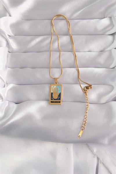 316L Çelik Gold Renk Karışık Mineli El Figür Tarot Kolye – PRT3500EB02143