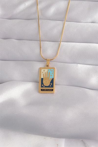 316L Çelik Gold Renk Karışık Mineli El Figür Tarot Kolye – PRT3500EB02143