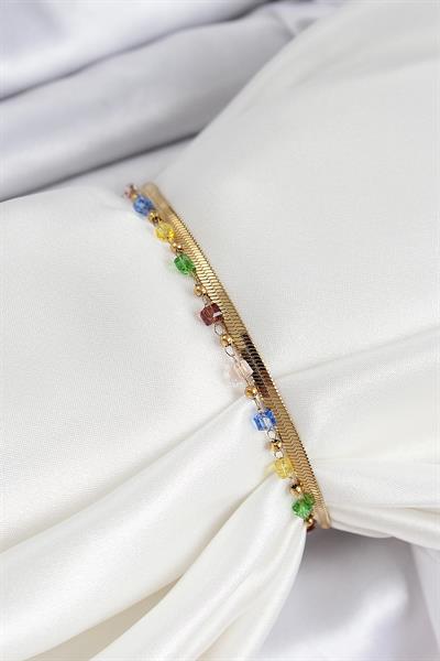316L Çelik Gold Renk Karışık Renkli Kristal Taşlı Kadın Bileklik – PRT3500EB06717