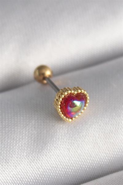 316L Çelik Gold Renk Kırmızı Mineli Kalp Tragus Piercing – PRT3500EB02891