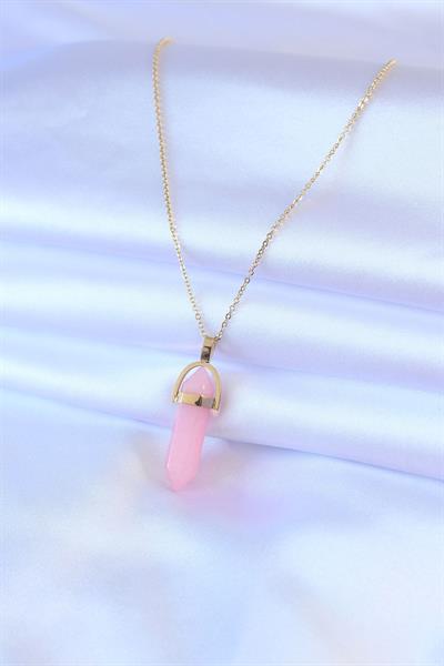 316L Çelik Gold Renk Kristal Pembe Taş Model Kadın kolye – PRT3500EB00501