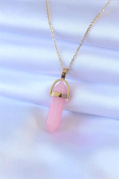 316L Çelik Gold Renk Kristal Pembe Taş Model Kadın kolye – PRT3500EB00501