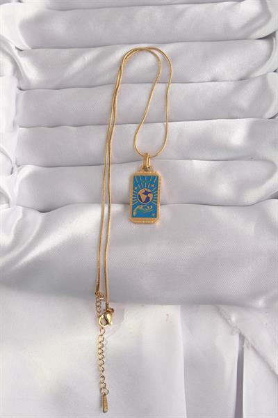 316L Çelik Gold Renk Mavi Mineli El Figür Tarot Kolye – PRT3500EB02147