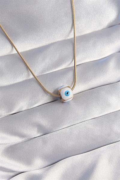 316L Çelik Gold Renk Mineli Nazar Model Kolye – PRT3500EB01648