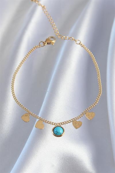 316L Çelik Gold Renk Minimal Kalpli Mavi Taş Detaylı Bileklik – PRT3500EB01847