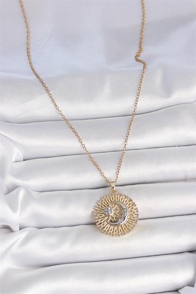 316L Çelik Gold Renk Mix Renk Ay Güneş Model Kadın Kolye - PRT3500EB05657