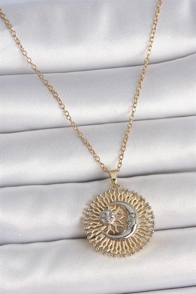 316L Çelik Gold Renk Mix Renk Ay Güneş Model Kadın Kolye - PRT3500EB05657