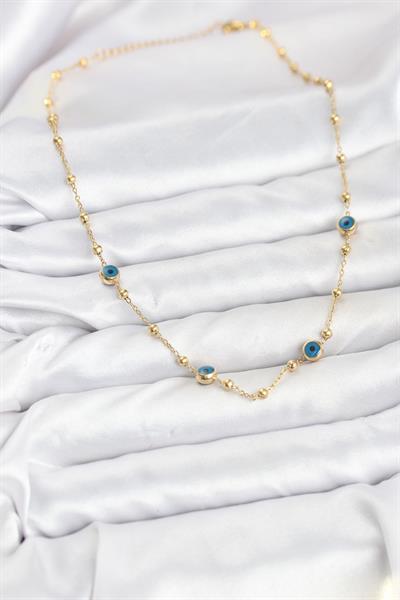 316L Çelik Gold Renk Nazarlı ve Topçuklu Model Kadın Kolye – PRT3500EB09884