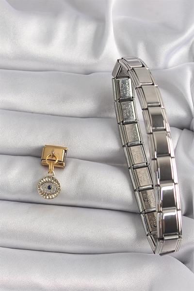 316L Çelik Gold Renk Sallantı Zirkon Taşlı Göz Model Nomination Charm – PRT3500EB03423