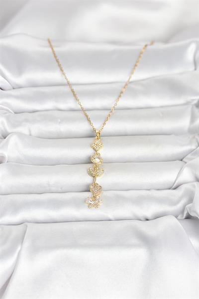 316L Çelik Gold Renk Şans Kolyesi Y Model Zirkon Taşlı Kadın Kolye