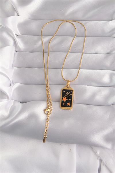 316L Çelik Gold Renk Siyah Mineli Yıldız Figür Tarot Kolye – PRT3500EB02136