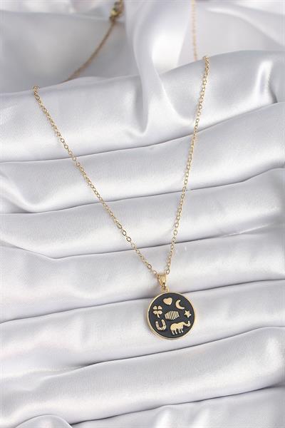316L Çelik Gold Renk Siyah Şans Kolyesi – PRT3500EB03044