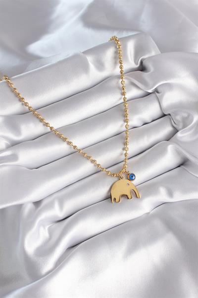 316L Çelik Gold Renk Top Zincir Model Fil Figür Nazar Boncuk Detay Kadın Kolye – PRT3500EB01106