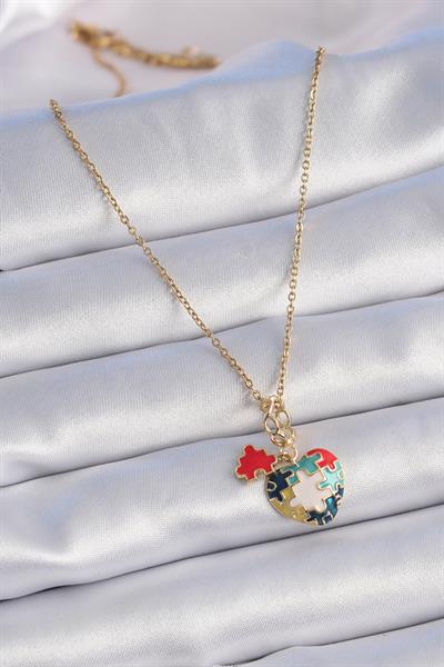 316L Çelik Gold Renk Yapboz Motif Kalp Figür Charm Model Kadın Kolye – PRT3500EB02459