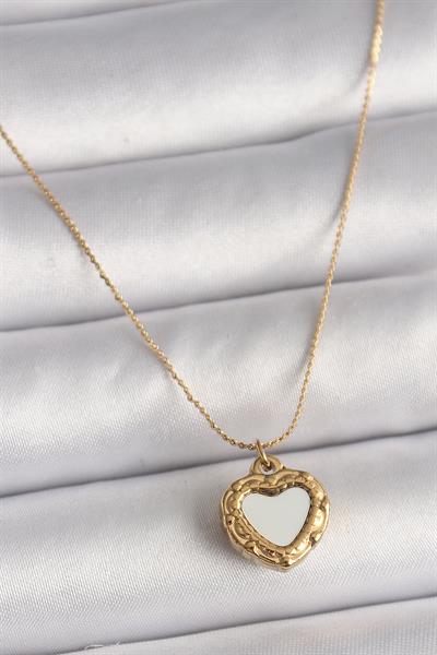 316L Çelik Gold Renk Zincir Aynalı Kalp Model Kadın Kolye – PRT3500EB03792