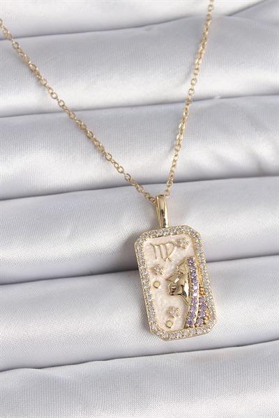 316L Çelik Gold Renk Zincir Başak Burcu Zirkon Taşlı Kadın Kolye – PRT3500EB02731