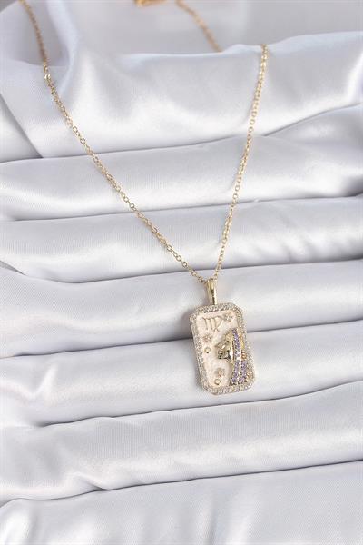 316L Çelik Gold Renk Zincir Başak Burcu Zirkon Taşlı Kadın Kolye – PRT3500EB02731