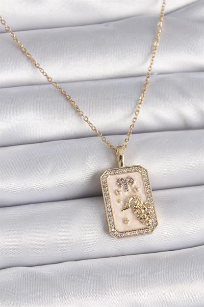 316L Çelik Gold Renk Zincir Koç Burcu Zirkon Taşlı Kadın Kolye – PRT3500EB02732