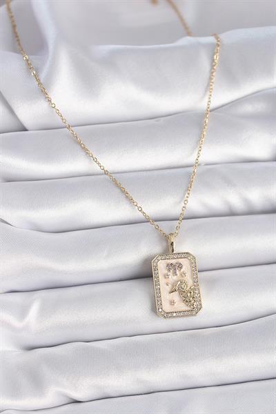 316L Çelik Gold Renk Zincir Koç Burcu Zirkon Taşlı Kadın Kolye – PRT3500EB02732