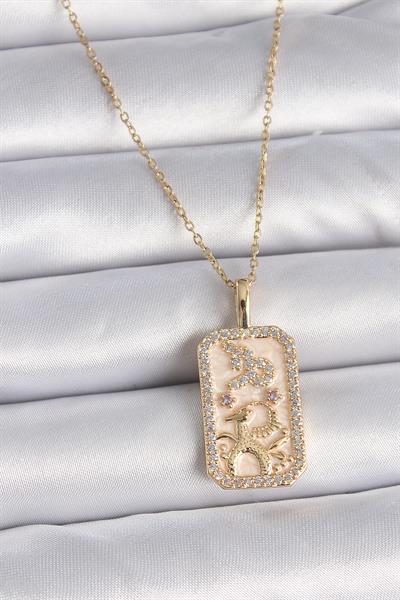 316L Çelik Gold Renk Zincir Oğlak Burcu Zirkon Taşlı Kadın Kolye – PRT3500EB02729