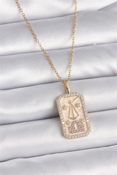 316L Çelik Gold Renk Zincir Terazi Burcu Zirkon Taşlı Kadın Kolye - PRT3500EB02739