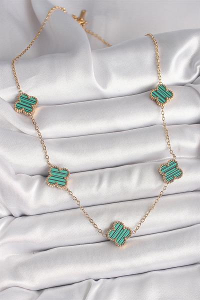 316L Çelik Gold Renk Zincir Yeşil Yonca Model Kadın Kolye – PRT3500EB04358