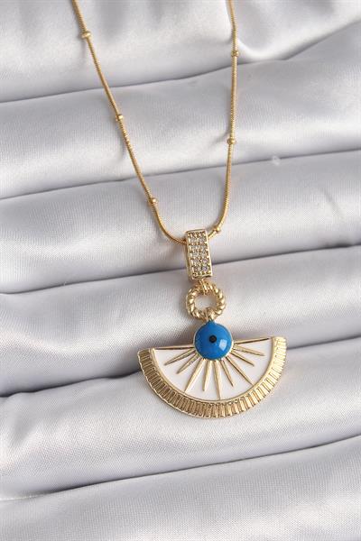 316L Çelik Gold Renk Zincir Zirkon Taş Detaylı Nazar Boncuk Göz Model Kadın Kolye – PRT3500EB02815