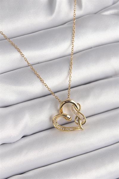 316L Çelik Gold Renk Zincir Zirkon Taş Detaylı Kalp Model Sonsuzluk Detay Kadın Kolye – PRT3500EB03179