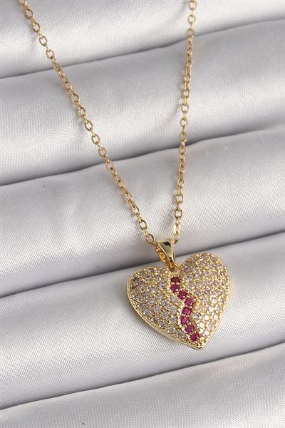 316L Çelik Gold Renk Zincir Zirkon Taşlı Kalp Model Kadın Kolye – PRT3500EB03376