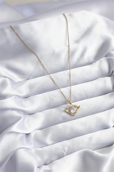 316L Çelik Gold Renk Zincir Zirkon Taşlı Kalp Model Kadın Kolye - PRT3500EB00786