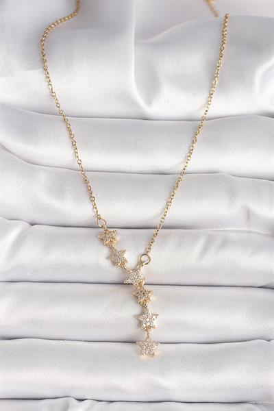 316L Çelik Gold Renk Zincir Zirkon Taşlı Yıldız Model Kadın Kolye - PRT3500EB04339