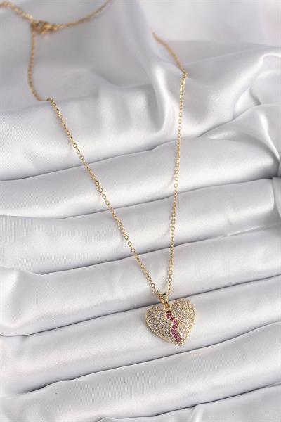 316L Çelik Gold Renk Zincir Zirkon Taşlı Kalp Model Kadın Kolye – PRT3500EB03376