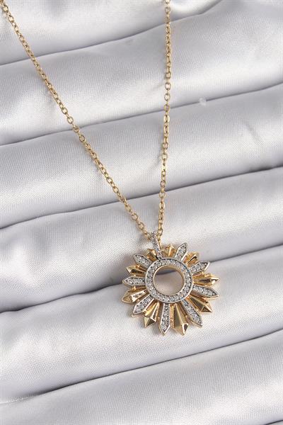 316L Çelik Gold Renk Zincir Zirkon Taşlı Mix Renk Güneş Model Kadın Kolye – PRT3500EB02818