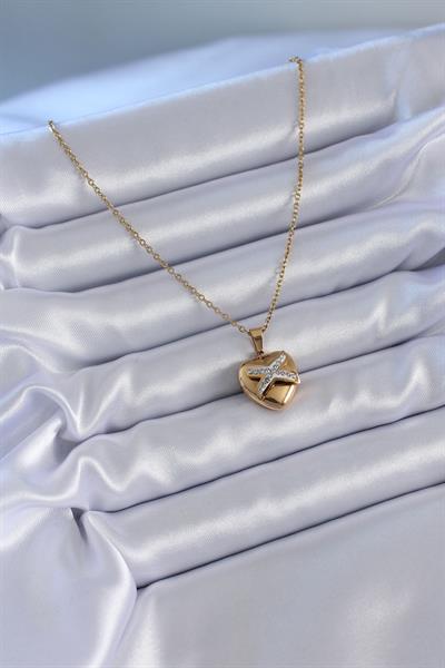 316L Çelik Gold Renk Zirkon Detay Kalp Model Kadın Kolye – PRT3500EB00558