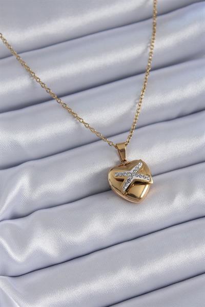 316L Çelik Gold Renk Zirkon Detay Kalp Model Kadın Kolye – PRT3500EB00558