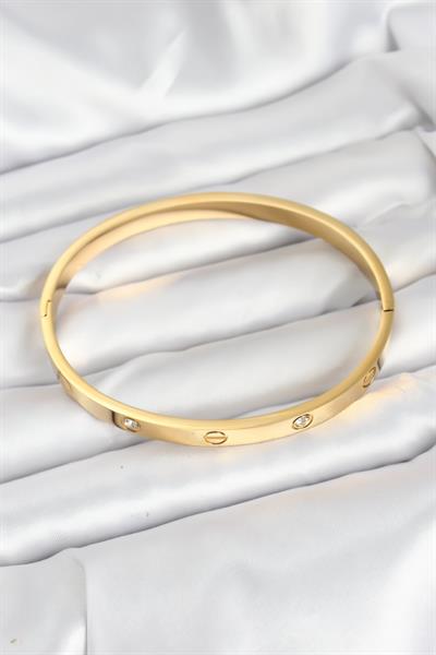 316L Çelik Gold Renk Zirkon Taşlı 65 mm Kadın Kelepçe Bileklik – PRT3500EB08907