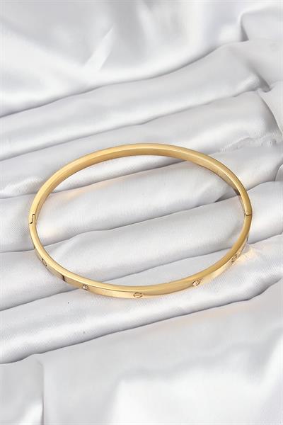 316L Çelik Gold Renk Zirkon Taşlı 65 mm İnce Kadın Kelepçe Bileklik – PRT3500EB08910