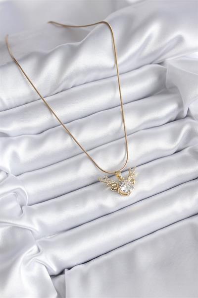 316L Çelik Gold Renk Zirkon Taşlı Boynuz Model Kadın Kolye – PRT3500EB00837