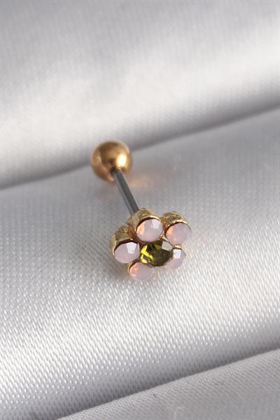 316L Çelik Gold Renk Zirkon Taşlı Çiçek Tragus Piercing – PRT3500EB02901