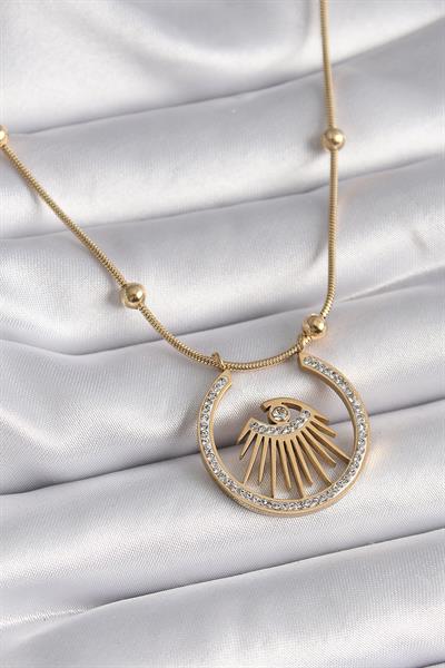 316L Çelik Gold Renk Zirkon Taşlı Göz Model Kadın Kolye – PRT3500EB02642