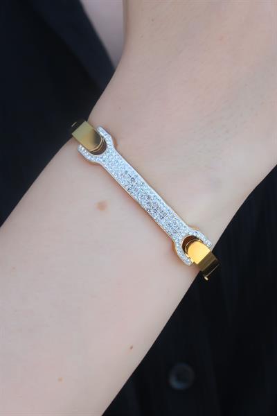 316L Çelik Gold Renk Zirkon Taşlı Kadın Kelepçe – PRT3500EB00455