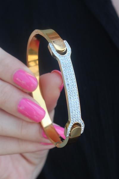 316L Çelik Gold Renk Zirkon Taşlı Kadın Kelepçe – PRT3500EB00455