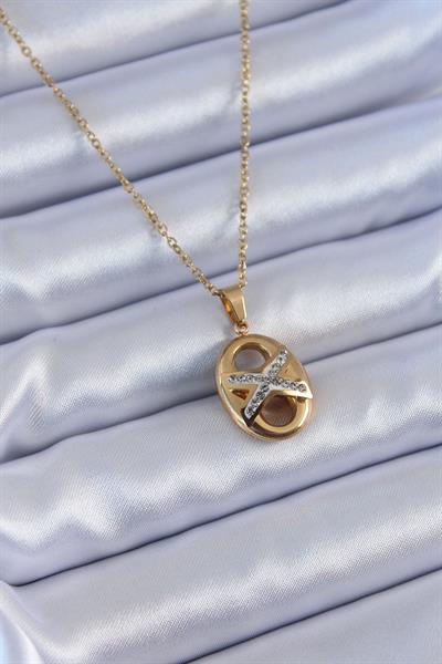 316L Çelik Gold Renk Zirkon Taşlı Kadın Kolye – PRT3500EB00564