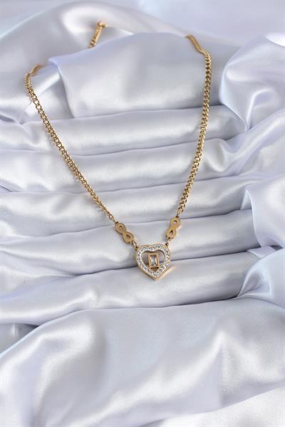 316L Çelik Gold Renk Zirkon Taşlı Kalp Model Sonsuzluk Detay Kadın Kolye – PRT3500EB00677
