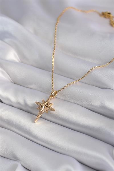 316L Çelik Gold Renk Zirkon Taşlı Kutup Yıldızı Model Kadın Kolye - PRT3500EB10137