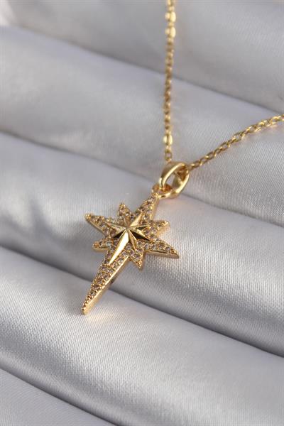 316L Çelik Gold Renk Zirkon Taşlı Kutup Yıldızı Model Kadın Kolye - PRT3500EB10137